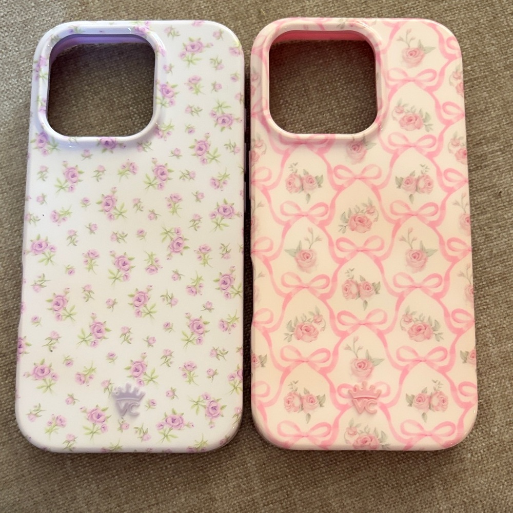 Velvet Caviar Pink and Purple Floral Bow Phone Cases for iPhone 16 pro